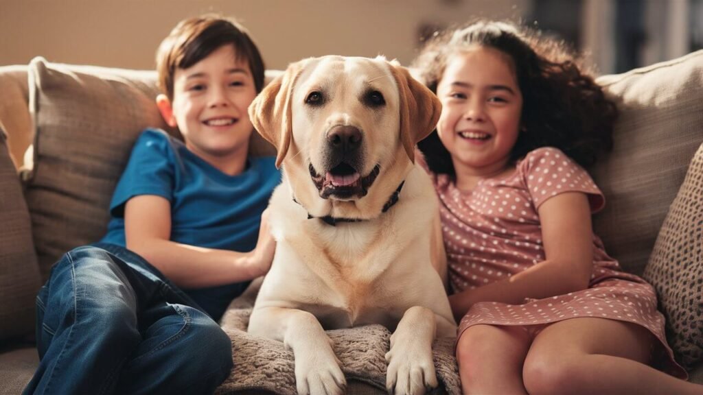 a-family-moment-labrador with a a boy and a girl