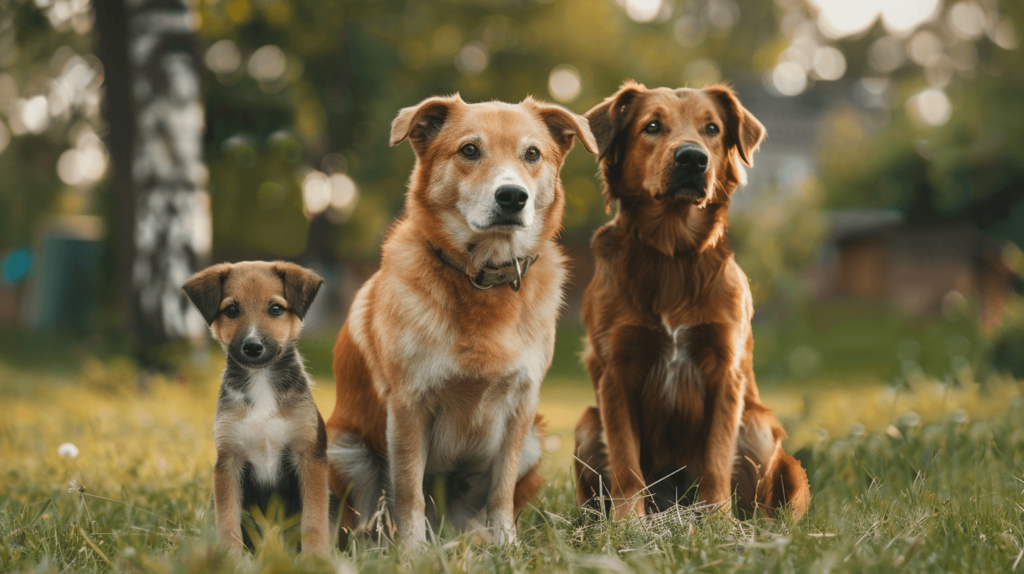 puppy, adult dog and senior dog